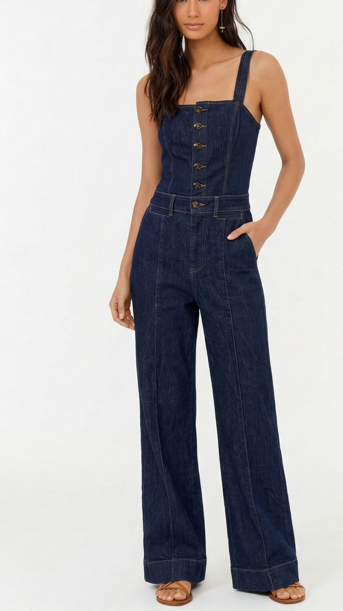 Macacão Jeans Azul Escuro – Maria Filó