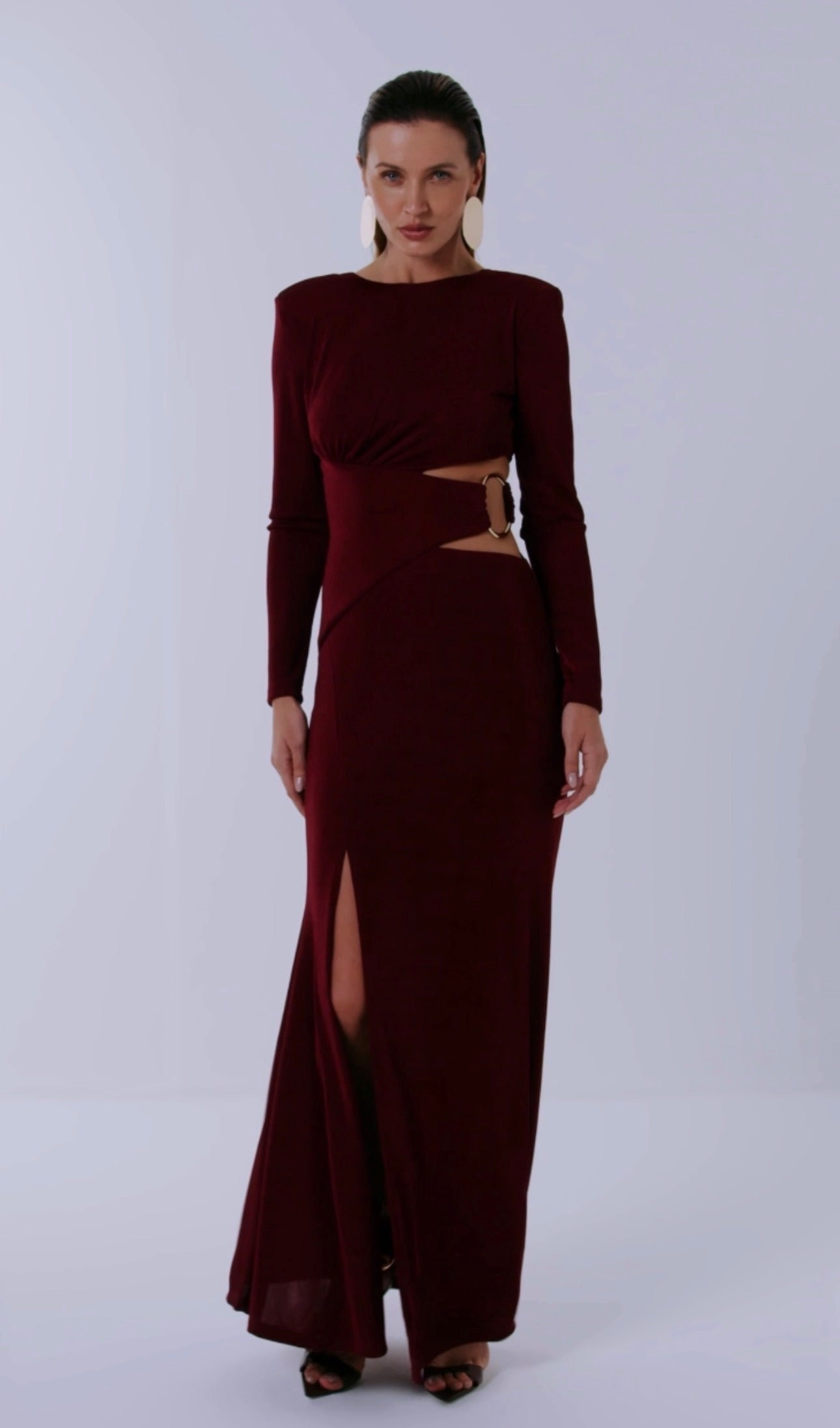 Vestido Vinho Longo com Recorte Dimy