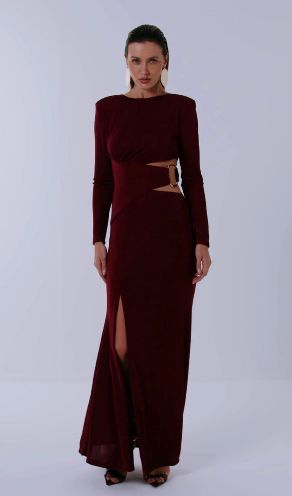 Vestido Vinho Longo com Recorte Dimy