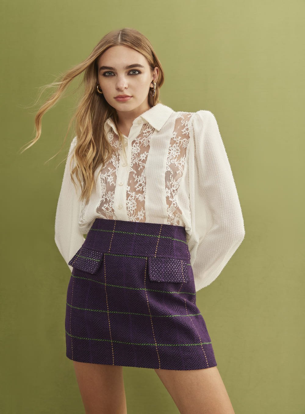 Saia Bolso Transfer Tweed Estampado Skazi -SALE