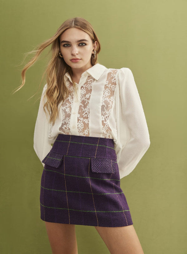 Saia Bolso Transfer Tweed Estampado Skazi -SALE