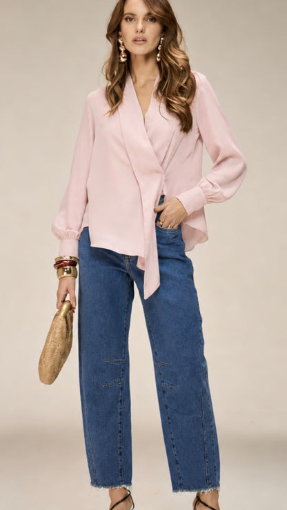 Camisa Rosa, Branca ou Preta Transpassada Fluida Manie
