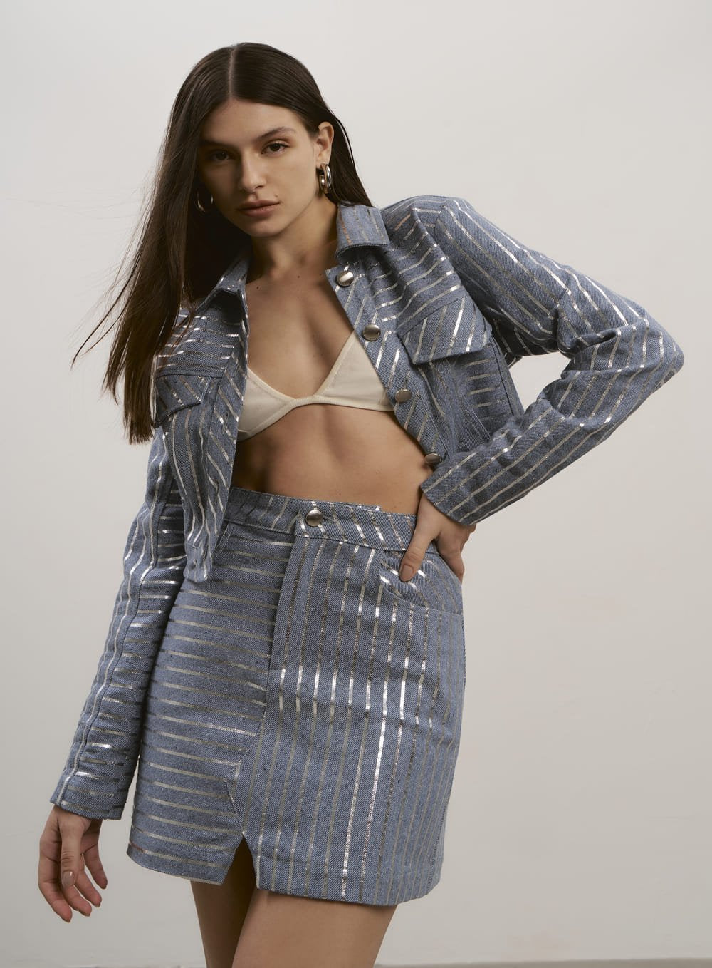 Saia Curta Jeans Stripes Azul Tufi Duek -SALE