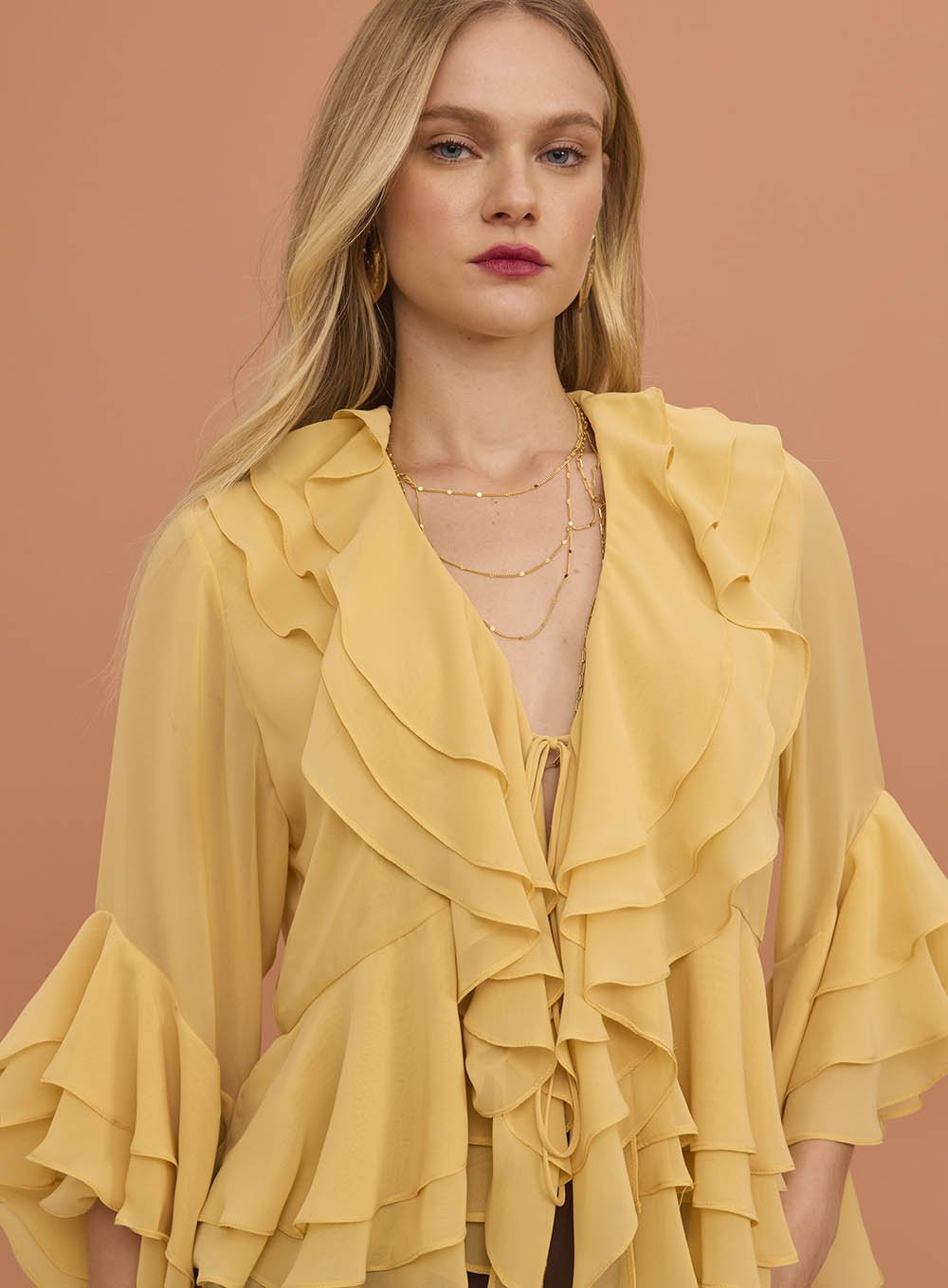 Blusa Cropped Babados Bordô Skazi -SALE