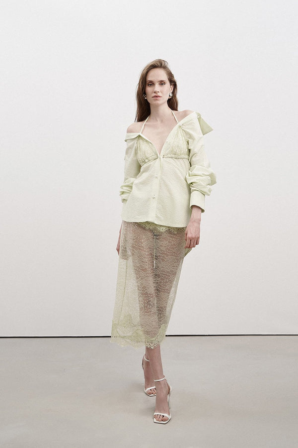 Saia Maxi Midi Renda Paete Verde Claro Tufi Duek -SALE
