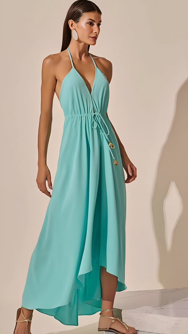 Vestido Azul Decote Halter Neide Regina Salomao