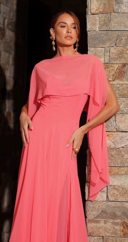 Vestido Rosa Fluido com Lenço Amicci