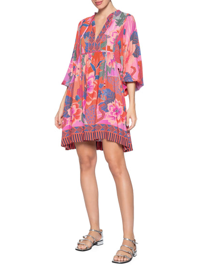 Vestido Rosa Claro Estampa Flores Azuis Farm