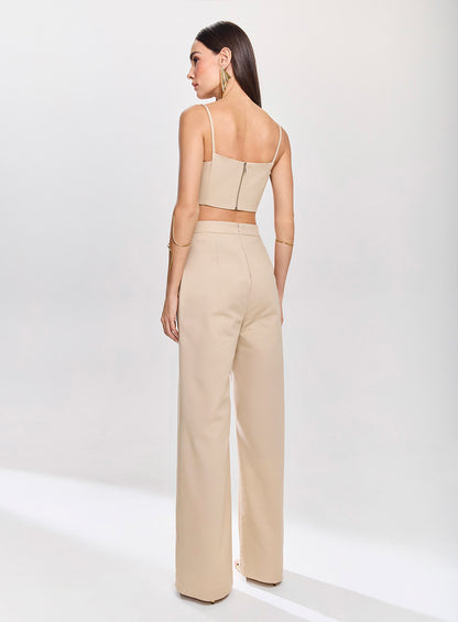 Conjunto Bege Cropped e Calça Cargo Tufi Duek