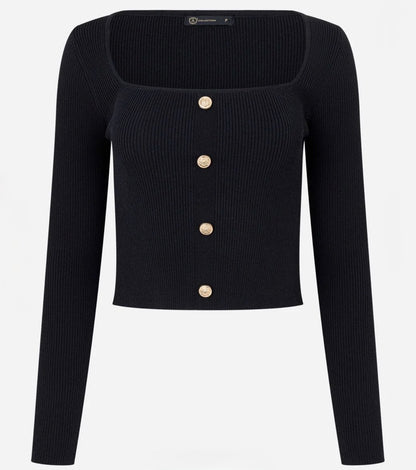 Blusa Preta Canelada Malha Tricot Acollection