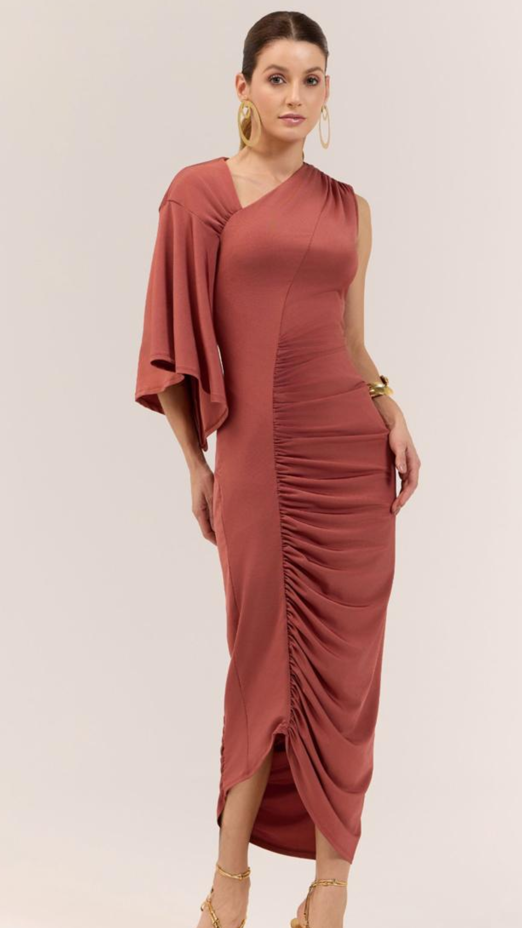 Vestido Terracota Drapeado - Strass