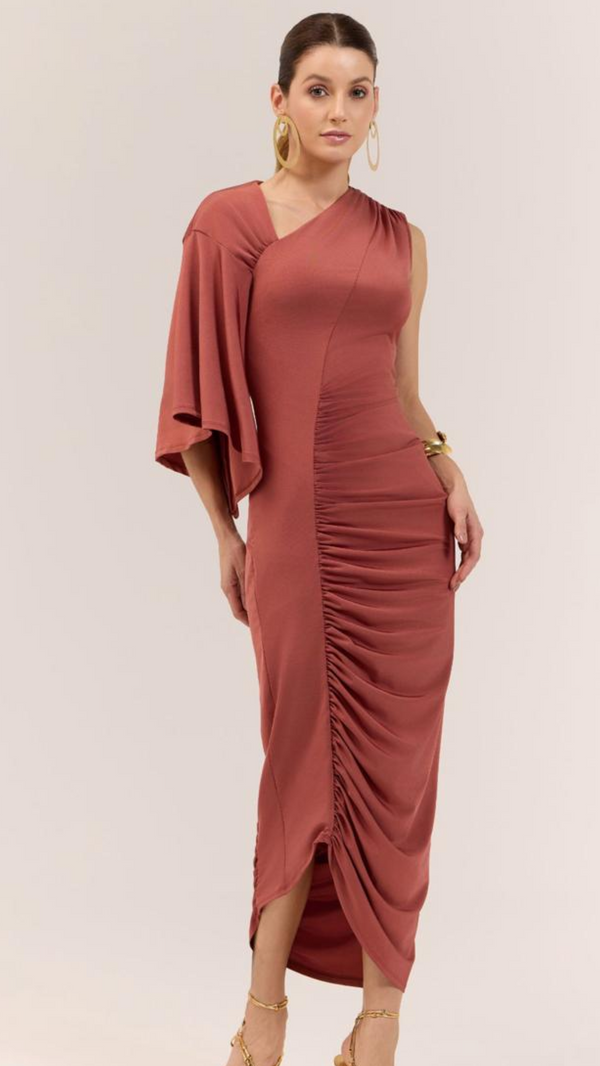 Vestido Terracota Drapeado - Strass