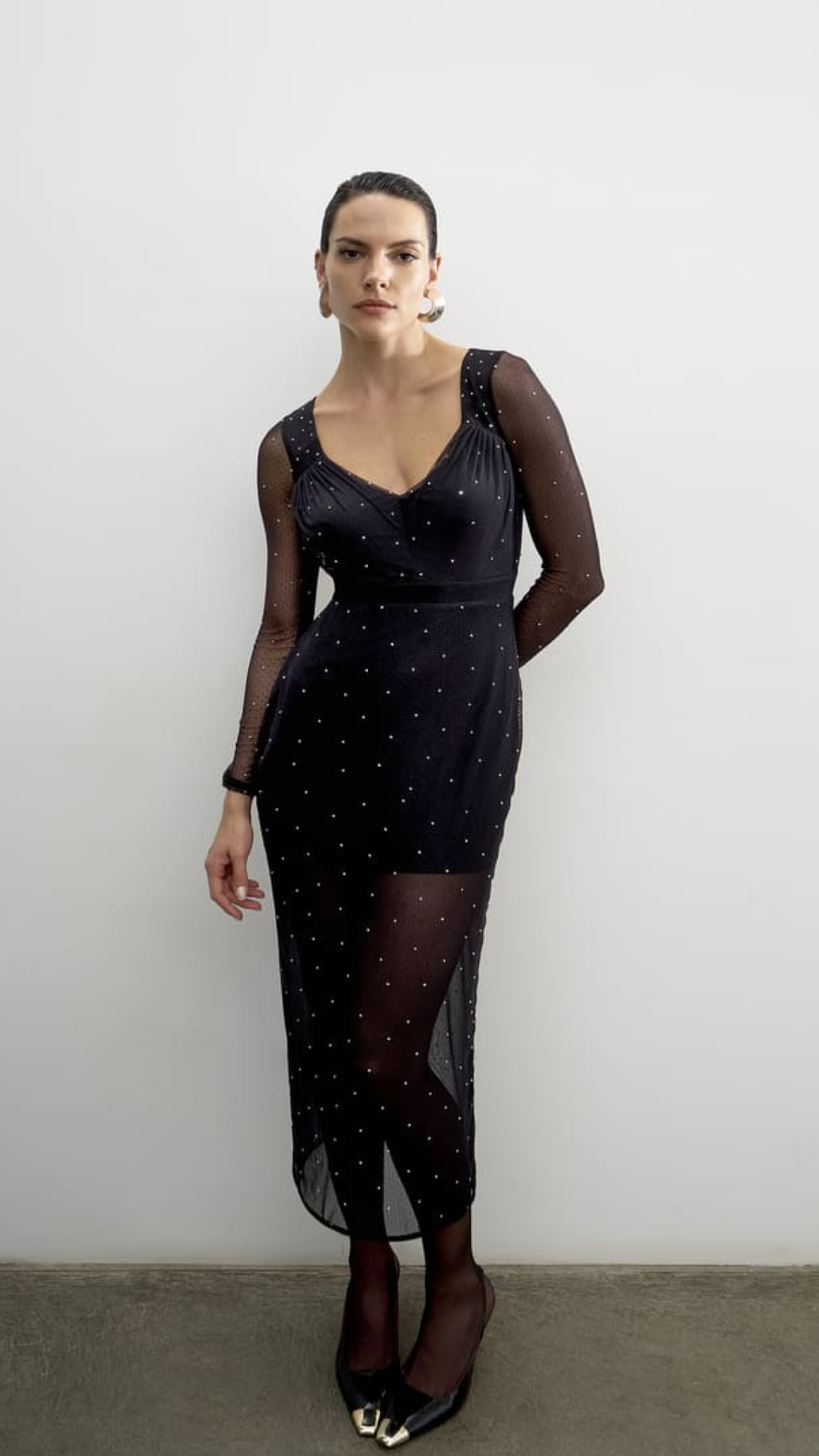 Vestido Preto Tule com Brilhos Tufi Duek