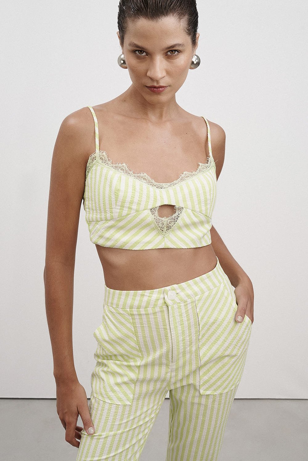 Top Decote Renda Verde Claro Tufi Duek -SALE