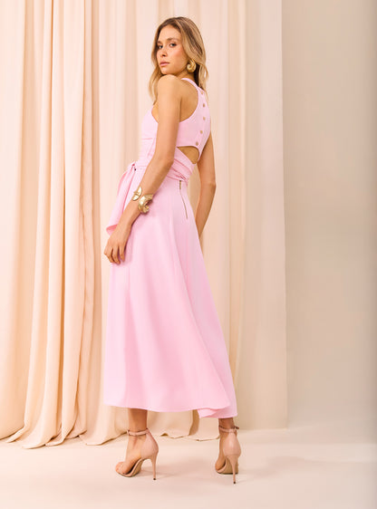 Vestido Rosa Cruzado com Drapeado Skazi