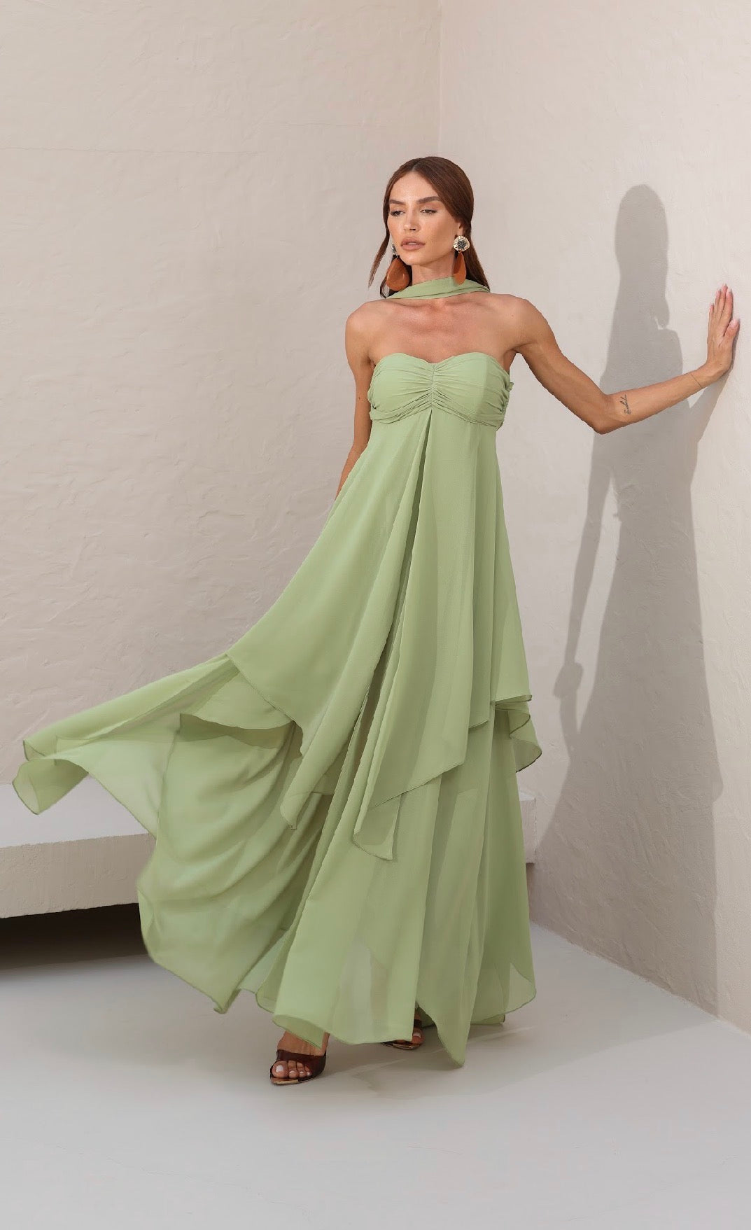 Vestido Verde ou Laranja Túnica Fluída Amicci