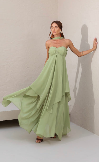 Vestido Verde ou Laranja Túnica Fluída Amicci