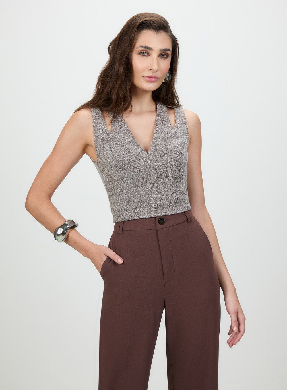 Top Tweed Slym Marrom Tufi Duek -SALE