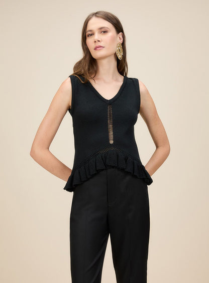 Blusa Decote V Tricot Preto Skazi -SALE