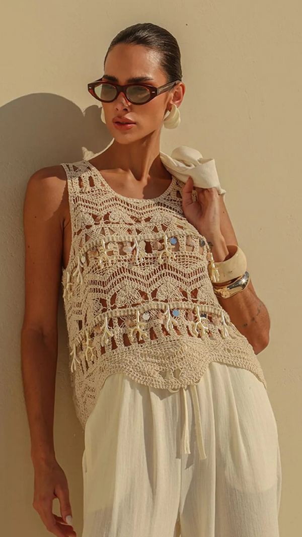 Regata Nude/Off Crochet Fleche - D'or