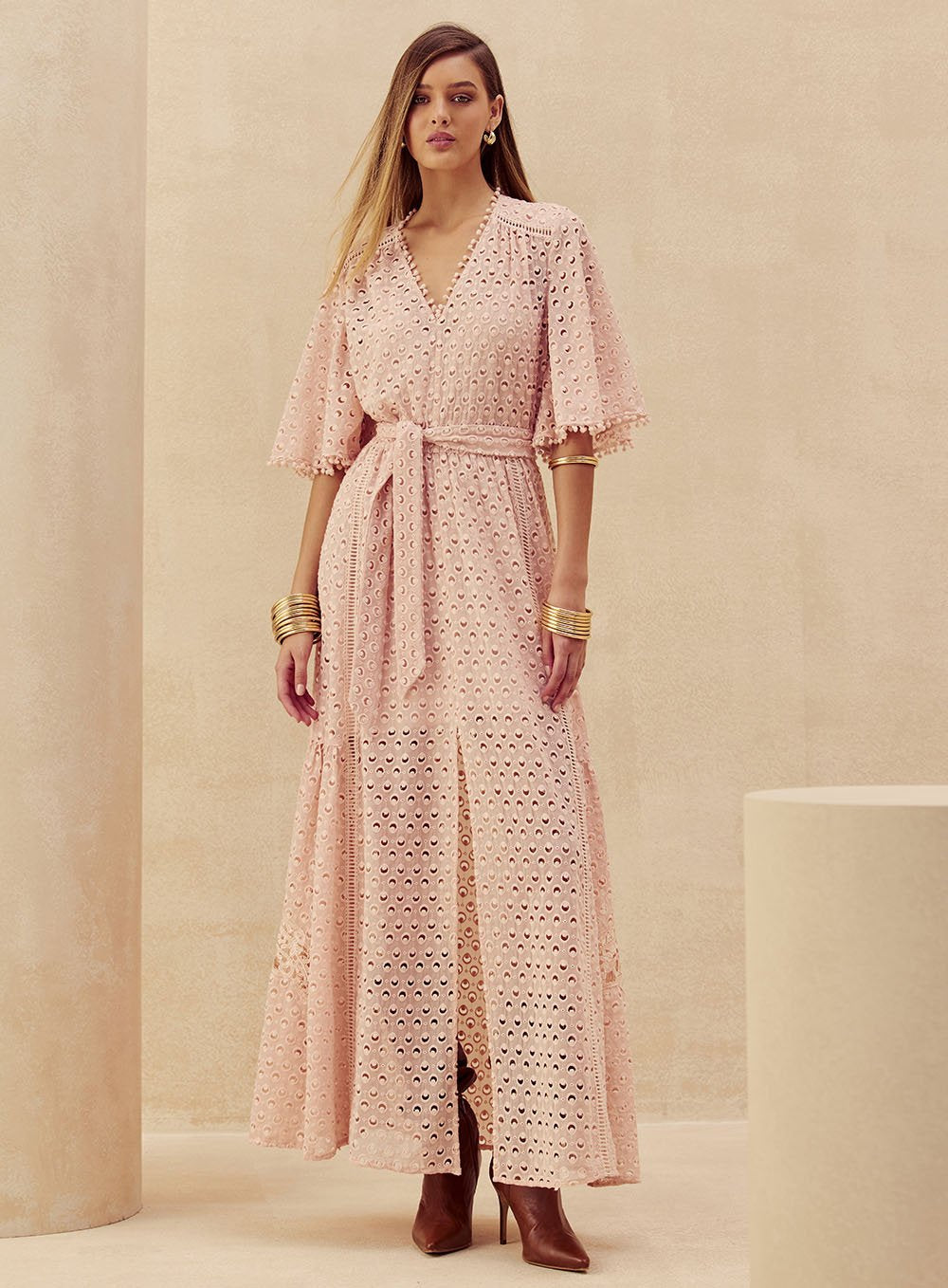 Vestido Aplicação Renda Rosa Skazi -SALE