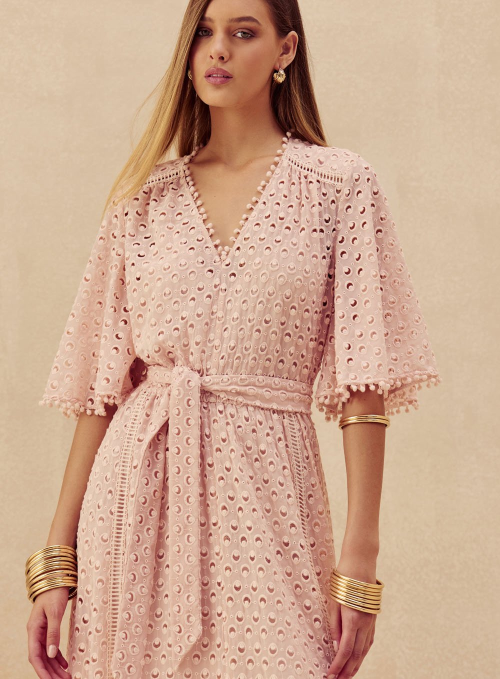 Vestido Aplicação Renda Rosa Skazi -SALE