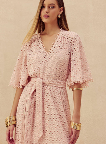 Vestido Aplicação Renda Rosa Skazi -SALE