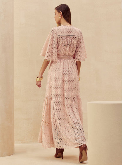 Vestido Aplicação Renda Rosa Skazi -SALE