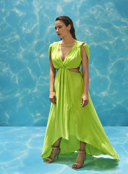 Vestido Assimetrico Verde Neon Skazi -SALE