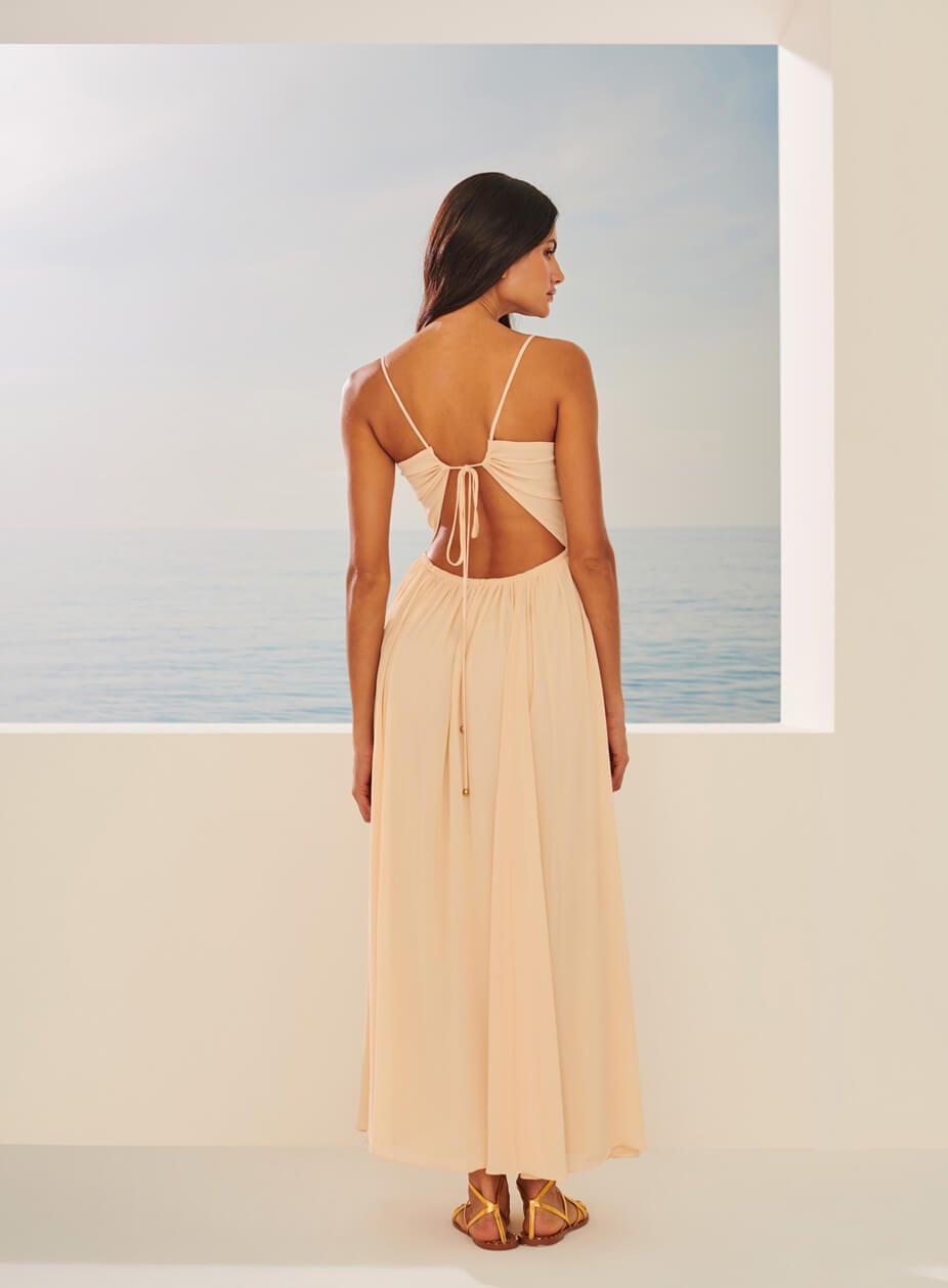 Vestido Bordado Grid Bege Tufi Duek -SALE