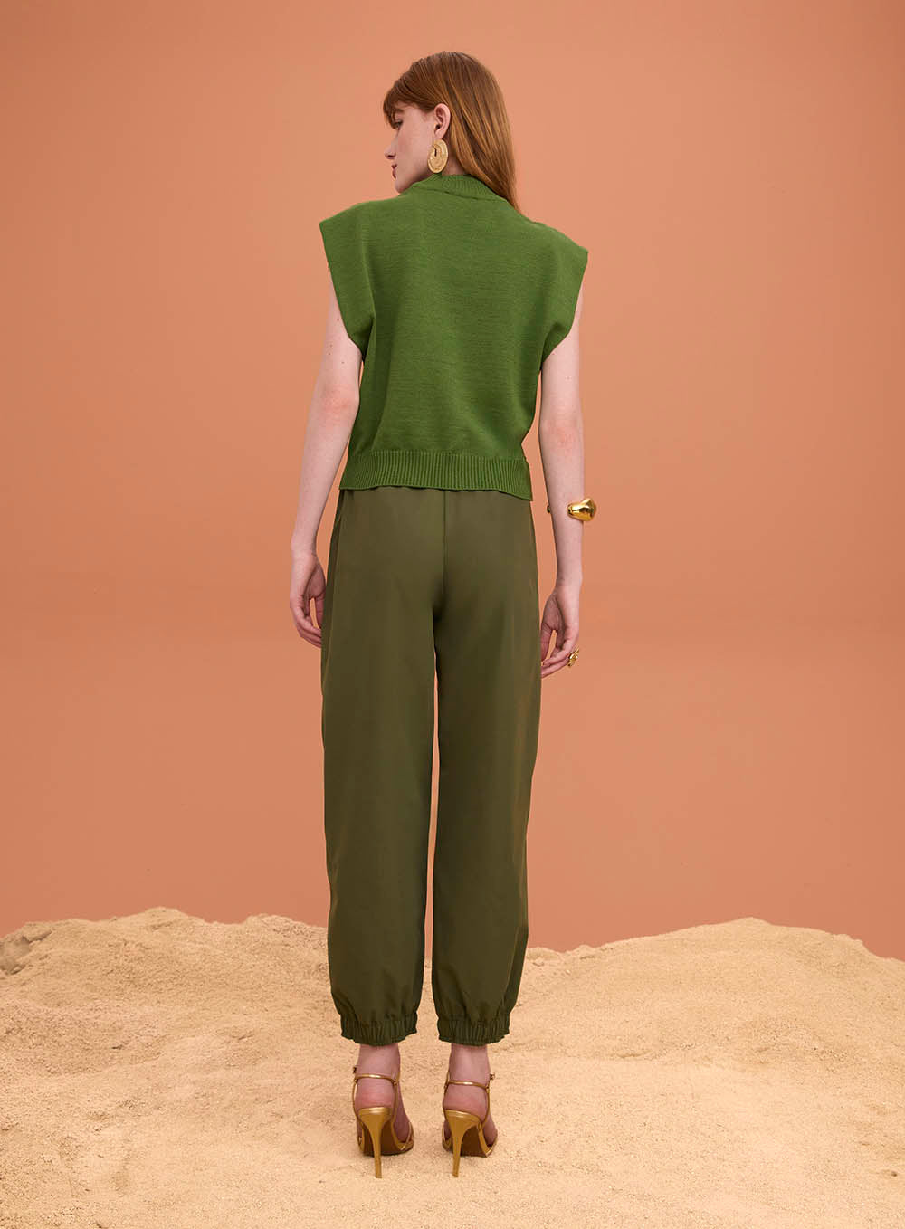 Blusa Verde E Cinza Gola Alta Tricot Skazi