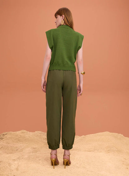 Blusa Verde E Cinza Gola Alta Tricot Skazi