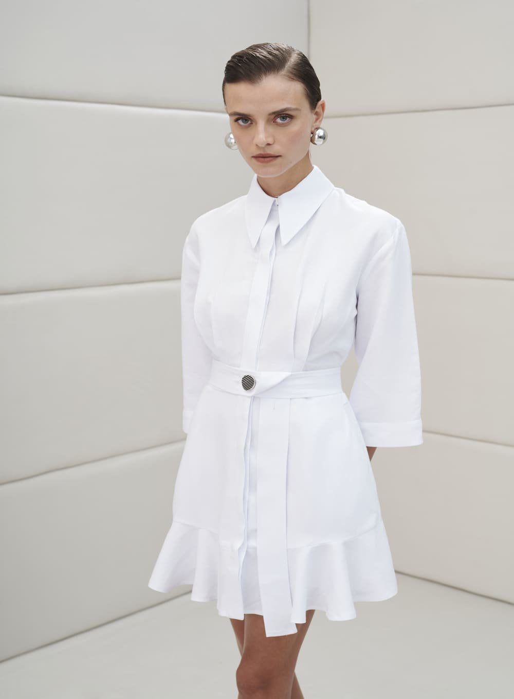 Vestido Curto Babado Frente Branco Tufi Duek -SALE