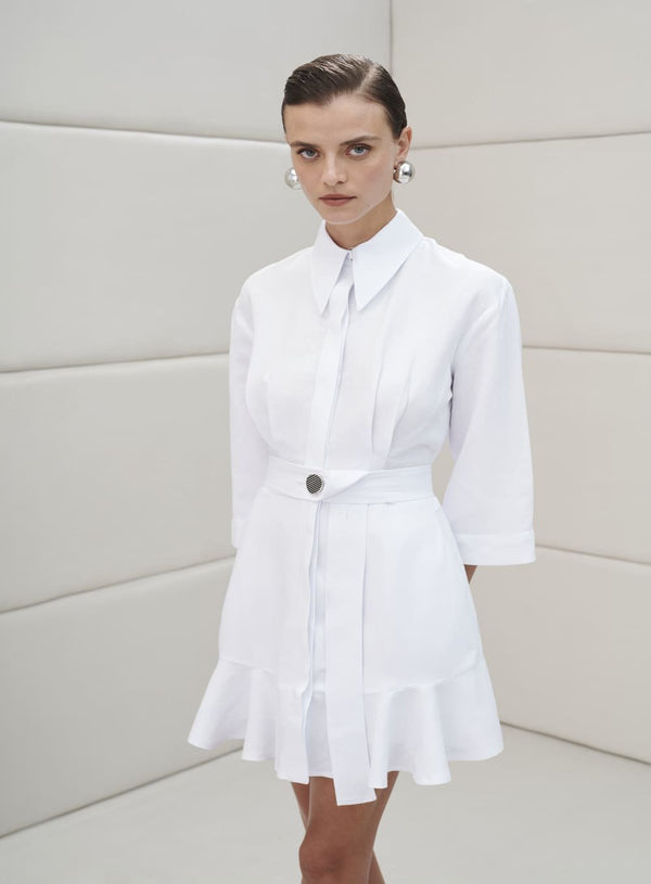 Vestido Curto Babado Frente Branco Tufi Duek -SALE