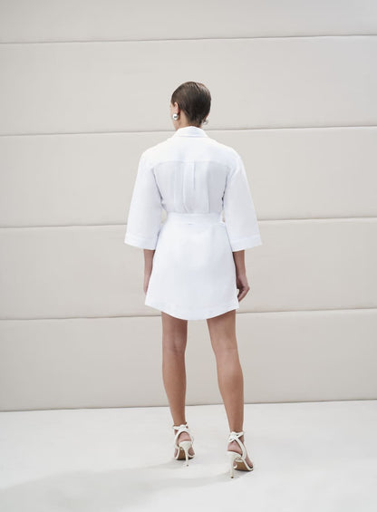 Vestido Curto Babado Frente Branco Tufi Duek -SALE