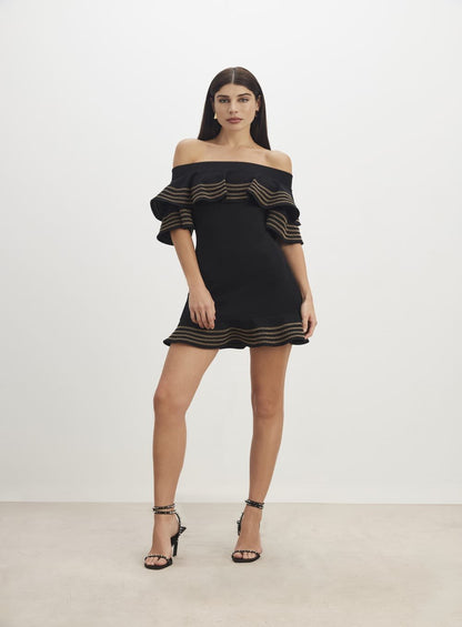 Vestido Curto Babado Preto Skazi -SALE