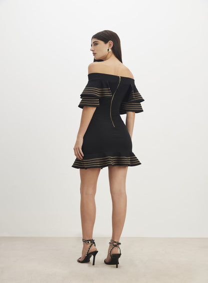 Vestido Curto Babado Preto Skazi -SALE
