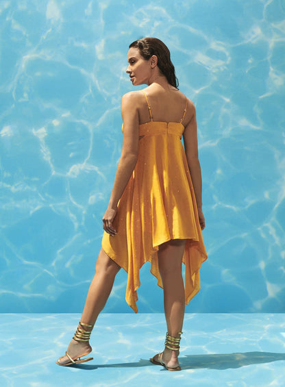 Vestido Curto Barra Assimetrica Dourado Skazi -SALE