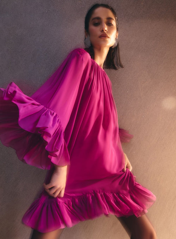 Vestido Curto Chifon Rosa Tufi Duek -SALE