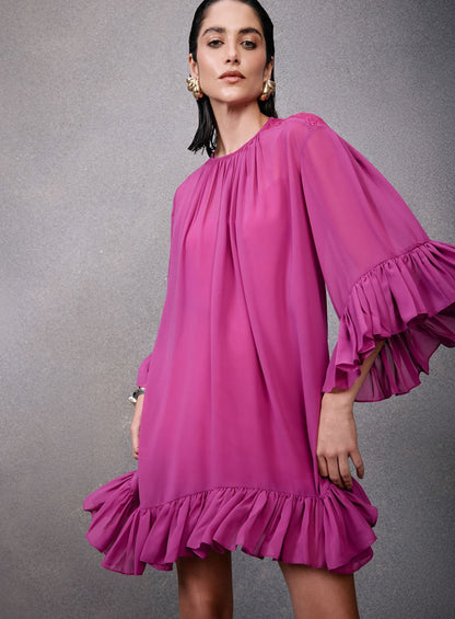 Vestido Curto Chifon Rosa Tufi Duek -SALE