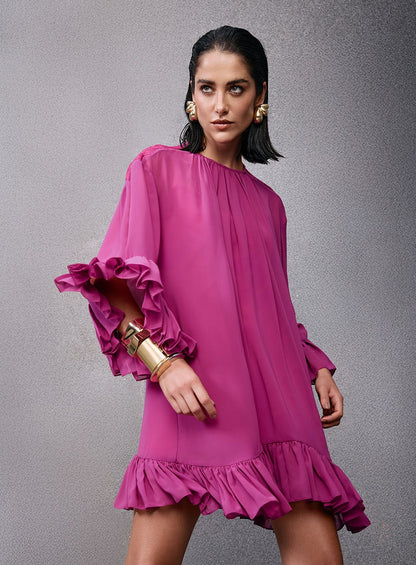 Vestido Curto Chifon Rosa Tufi Duek -SALE