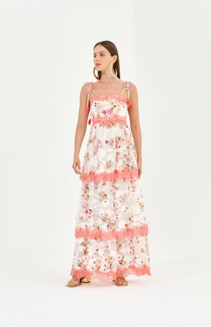 Vestido Off White Estampa Rosa Nammos