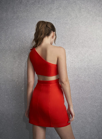 Vestido Curto com Babados Coral Skazi -SALE
