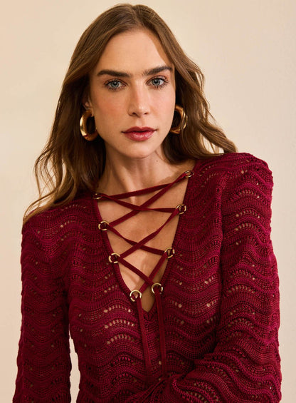 Vestido Curto Etnica Bordô Skazi -SALE