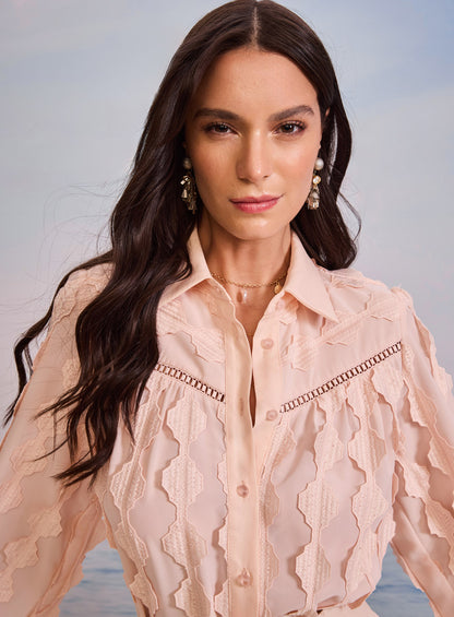 Camisa Rosa Bordada em Renda Skazi
