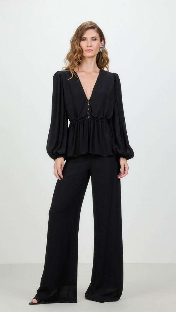 Conjunto Preto Decote Profundo Tufi Duek