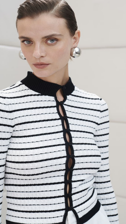 Blusa Preta e Branca Tricot Listrada Skazi