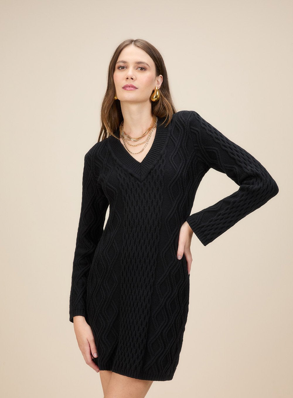 Vestido Curto Manga Longa Preto Skazi -SALE
