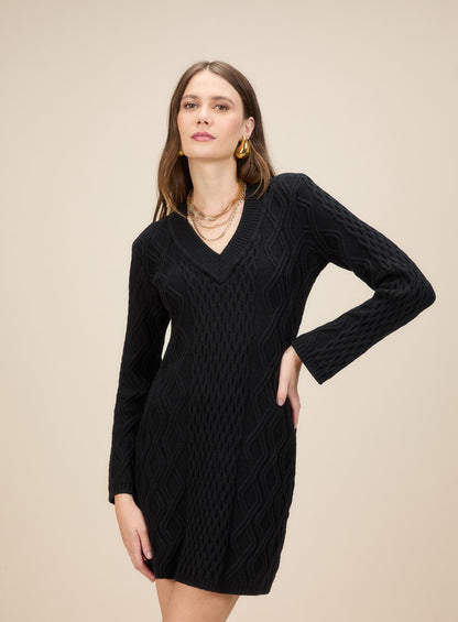 Vestido Curto Manga Longa Preto Skazi -SALE
