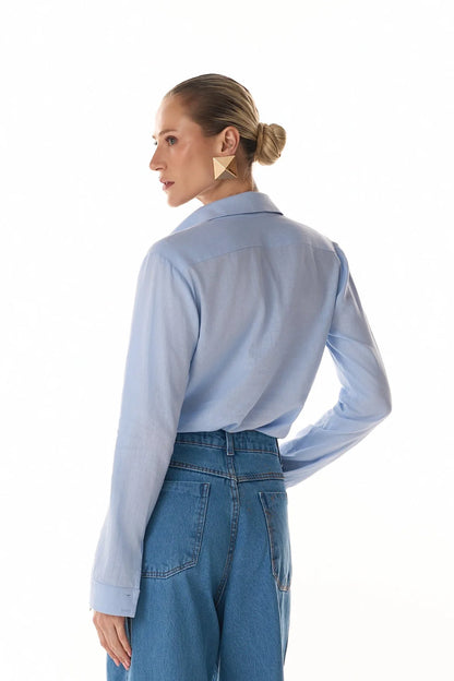 Camisa Azul, Off White ou Marrom em Linho com Paetê Fleche D’Or